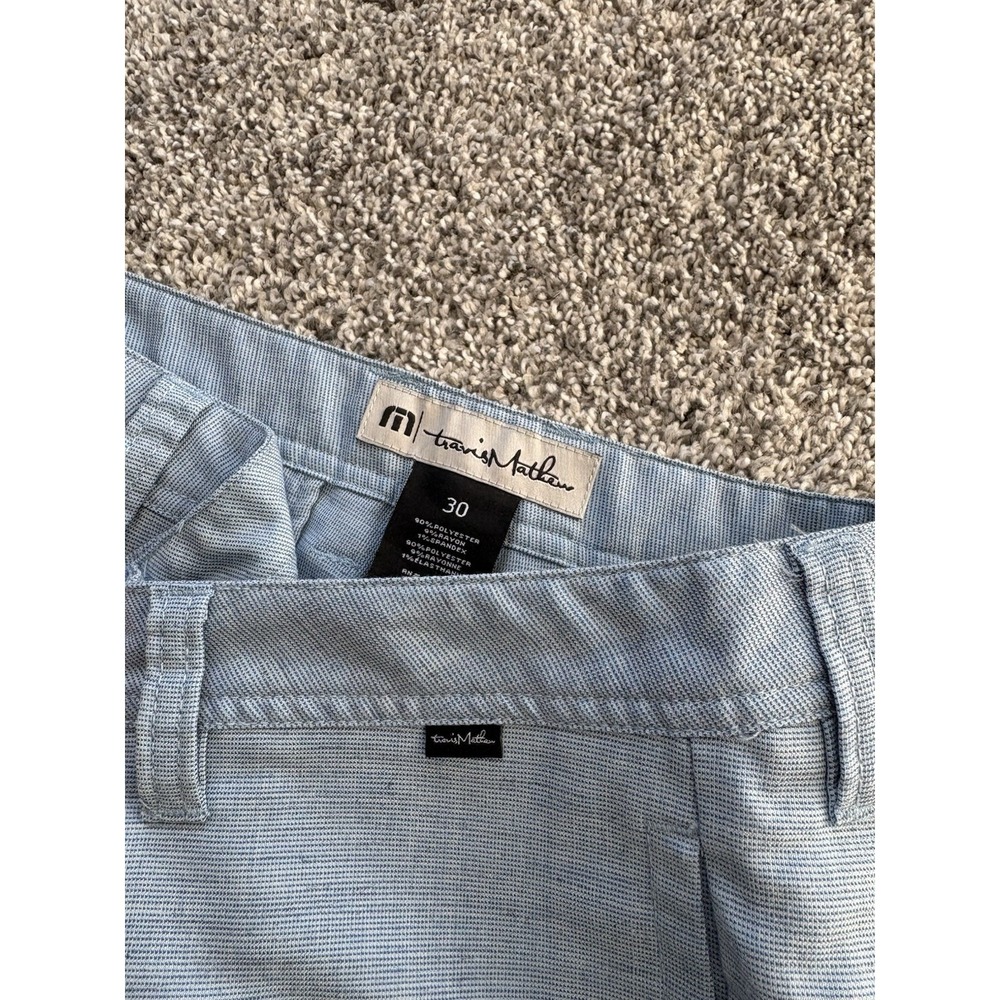 Travis Mathew Mens Golf Shorts Size 30 Blue Striped Performance Stretch Casual